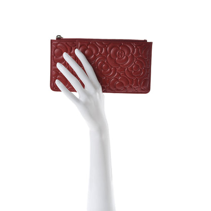 Chanel Caviar Camellia Embossed Classic Flat Wallet Pouch Red 2 of 8