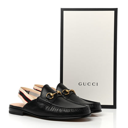 Gucci Goatskin Stripe Mens Horsebit Slingback Slippers 9 Black 9 of 9