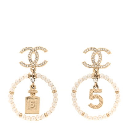 Chanel Crystal Pearl Chanel Charms CC Drop Earrings Gold 1 of 5