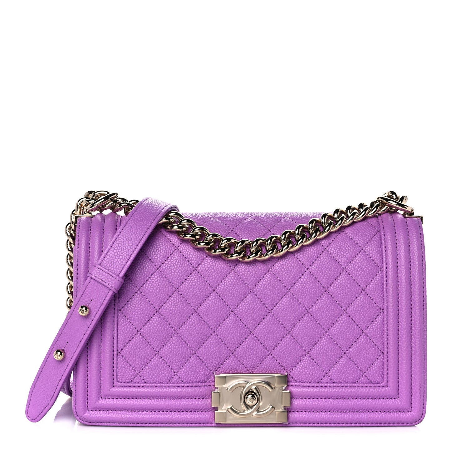 Caviar Quilted Medium Boy Flap Purple