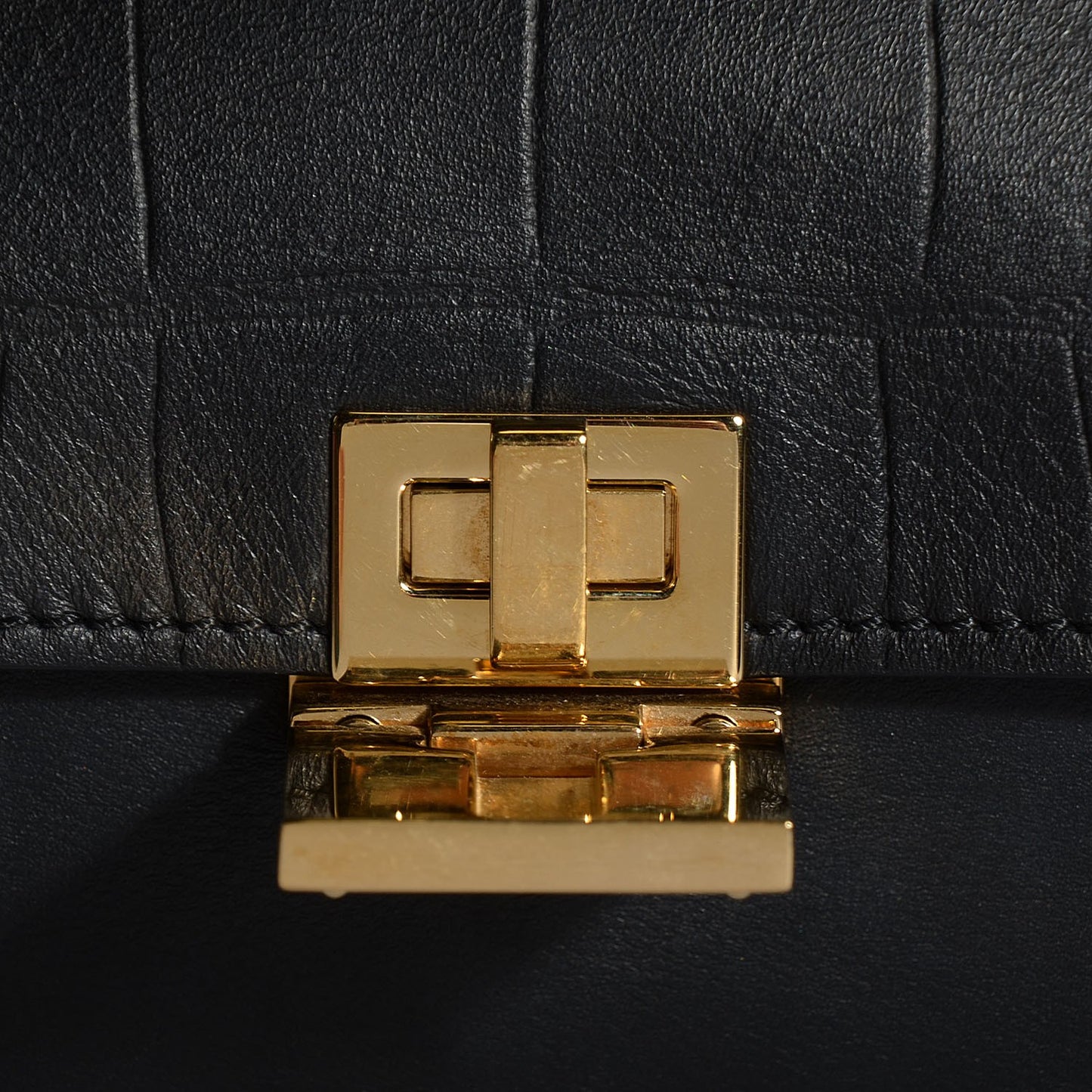 Crocodile Embossed Calfskin Medium Trapeze Black