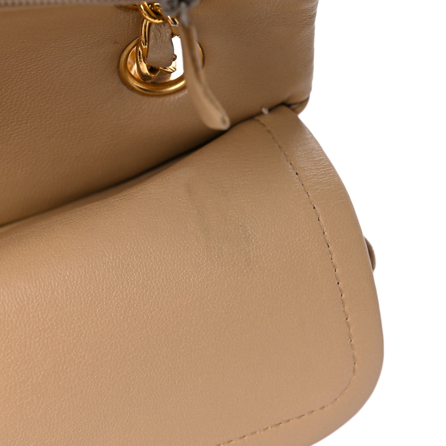 Lambskin Quilted Small Double Flap Beige