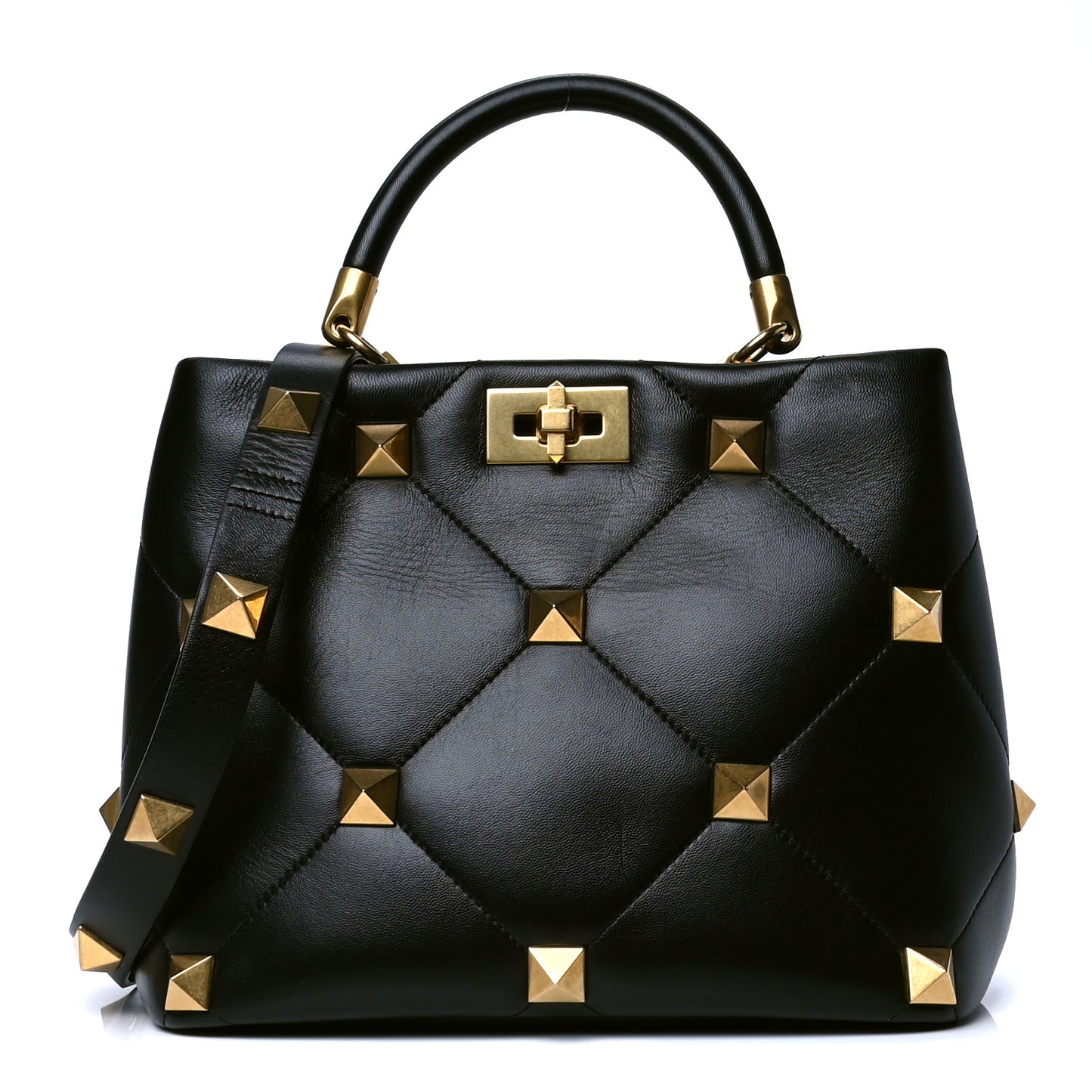 Nappa Roman Stud The Handle Bag Black