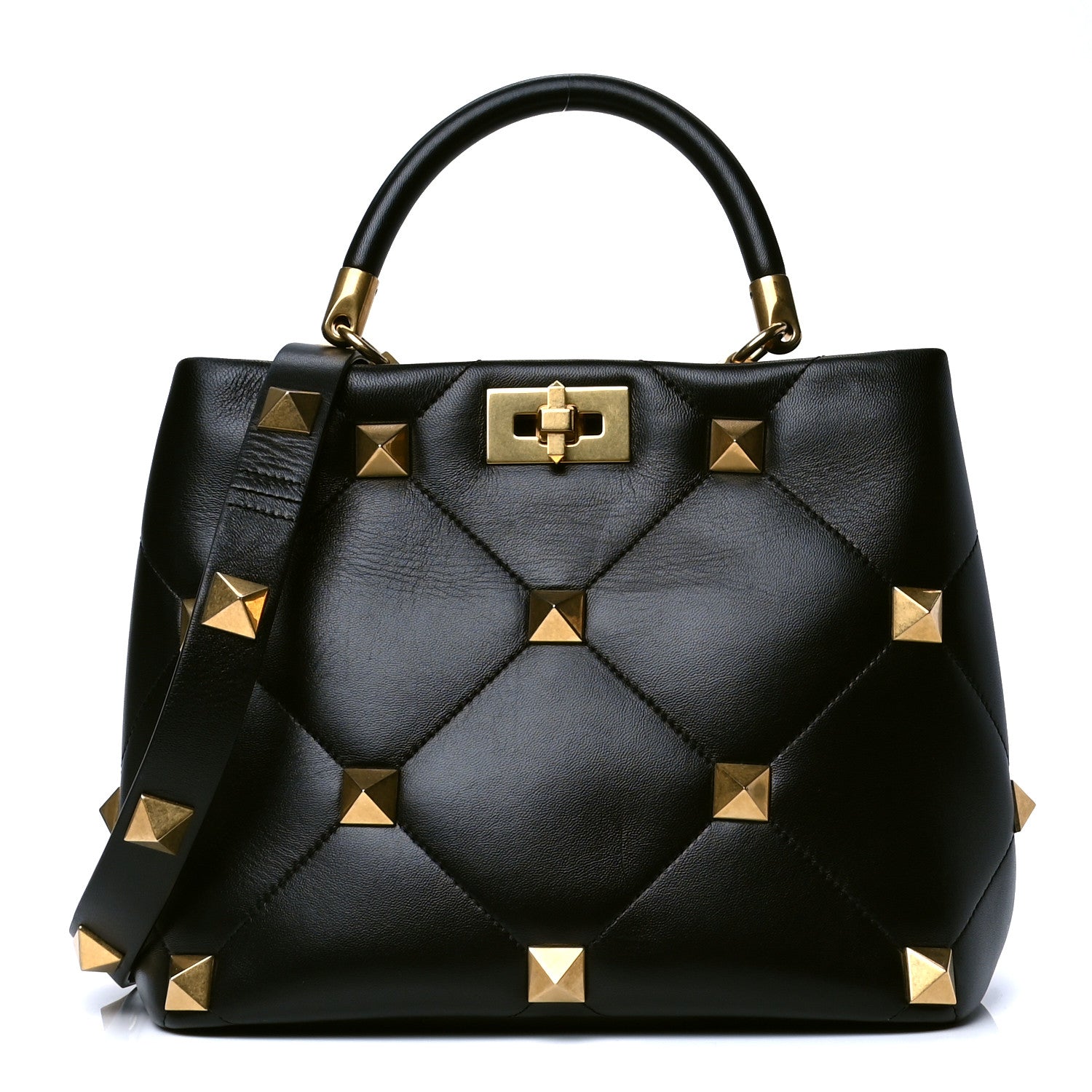 Valentino Garavani Nappa Roman Stud The Handle Bag Black 1 of 5