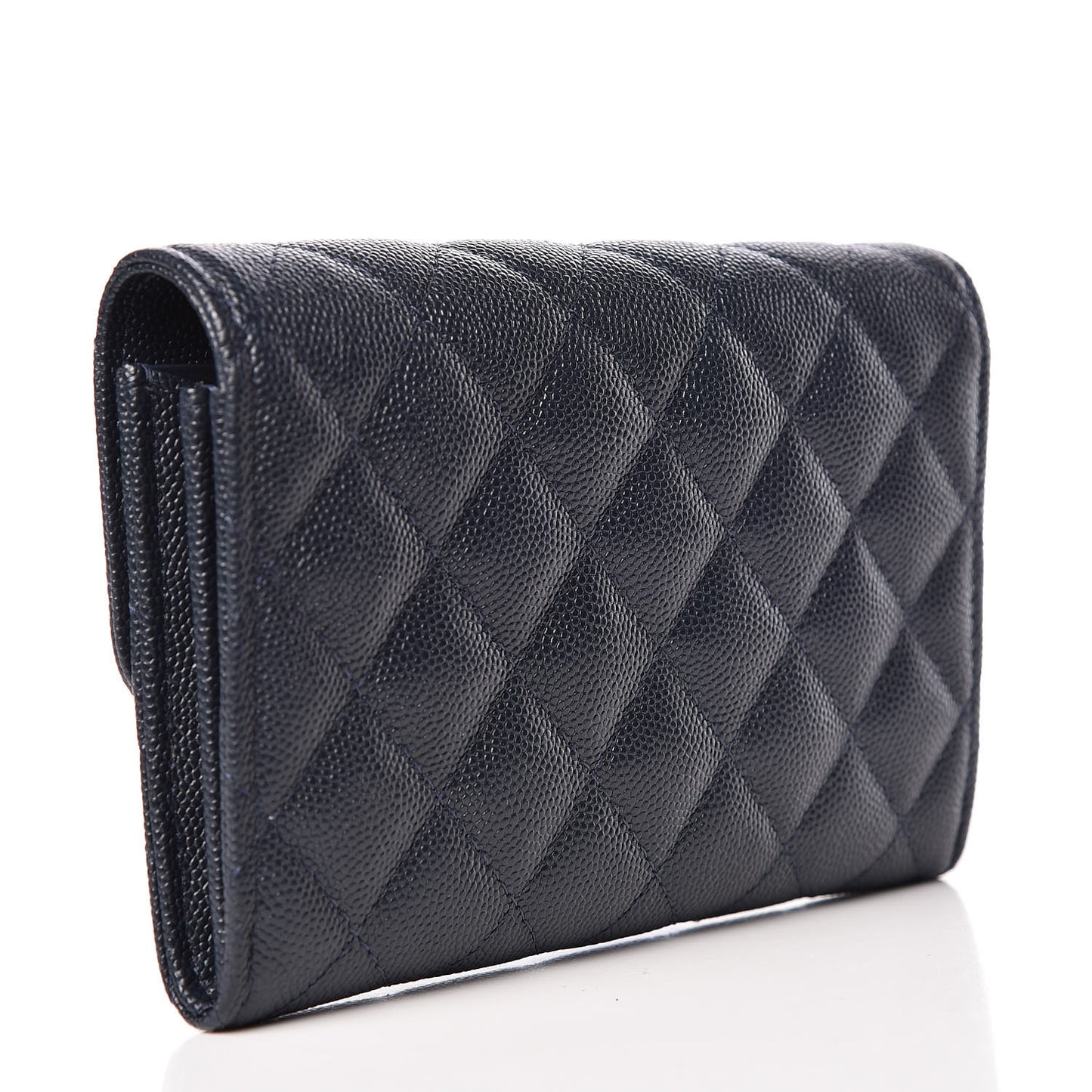 Caviar Quilted Medium Flap Wallet Navy
