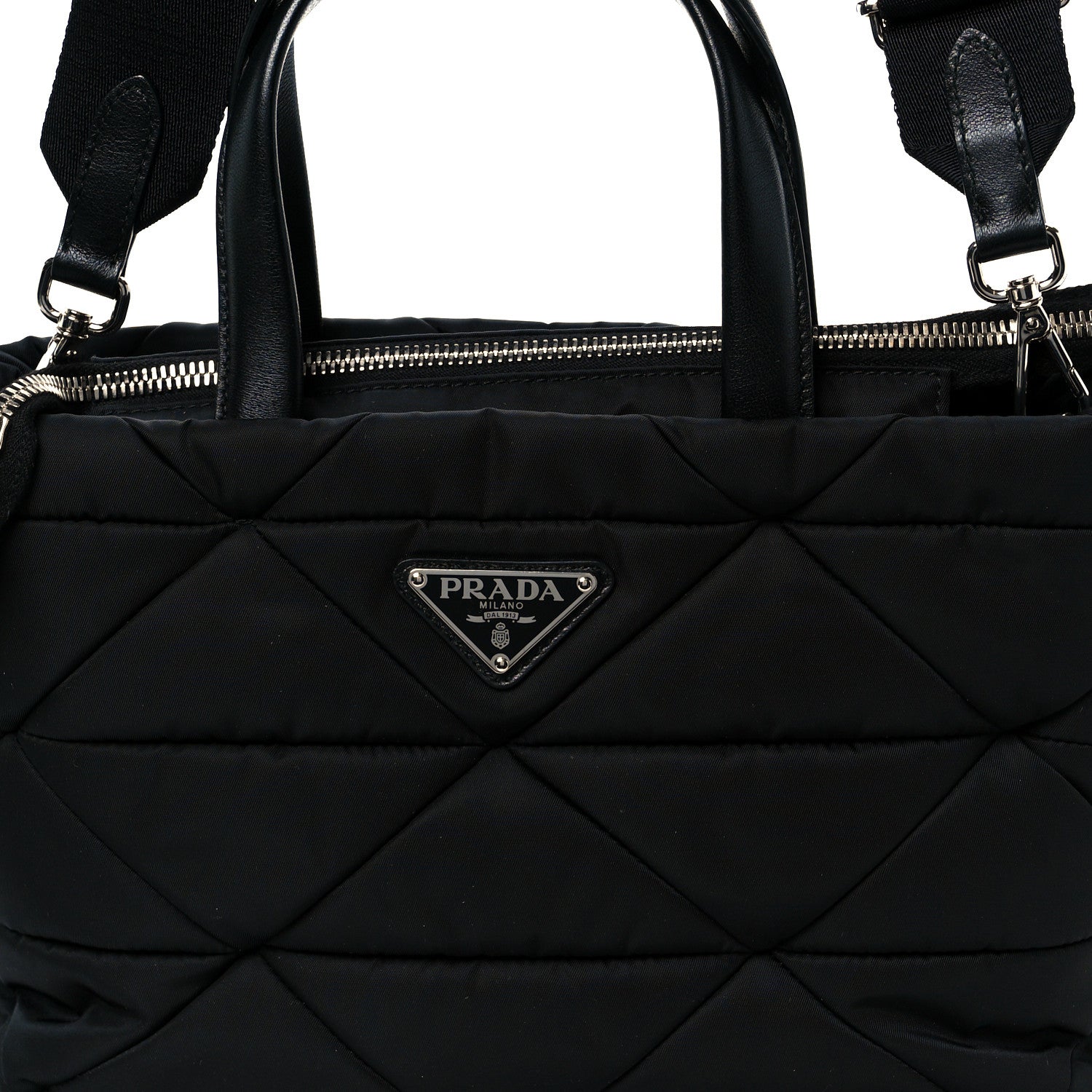 Prada Re-Nylon Nappa Triangle Quilted Padded Double Handled Zip Pocket Tote Black 11 of 13