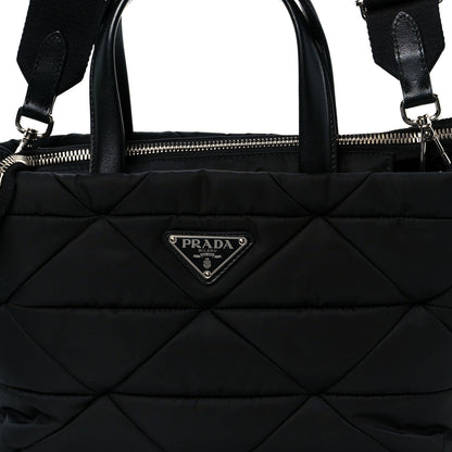 Prada Re-Nylon Nappa Triangle Quilted Padded Double Handled Zip Pocket Tote Black 11 of 13