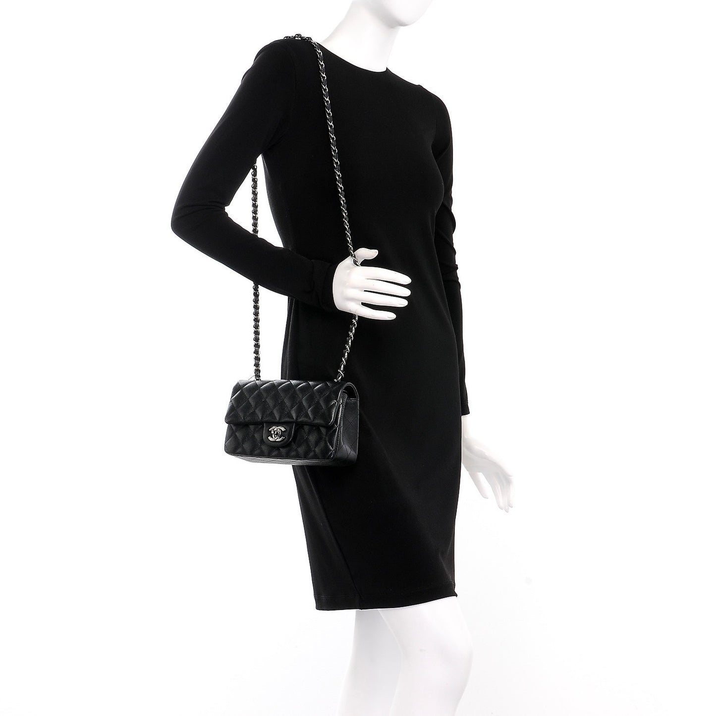 Iridescent Caviar Quilted Mini Rectangular Flap Black