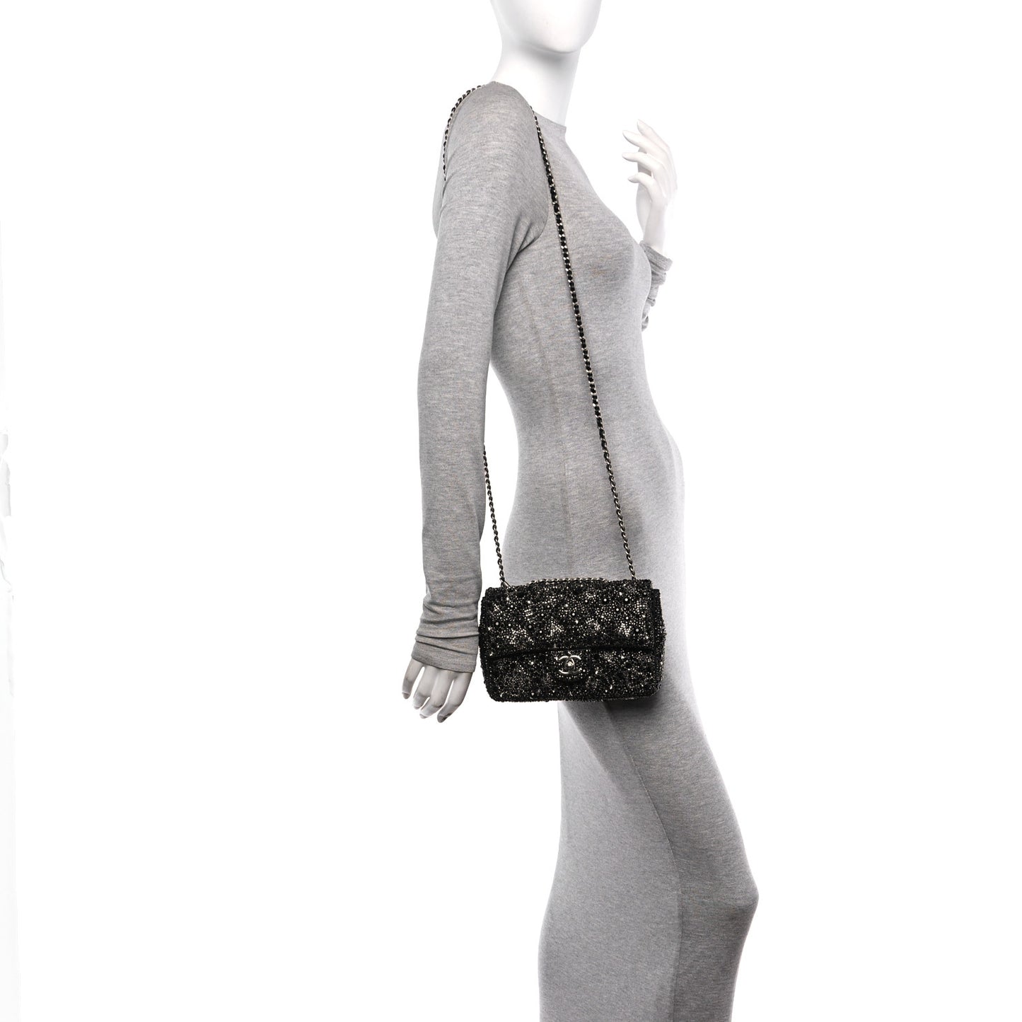 Satin Diamante Lucky Symbols Evening Flap Bag Black