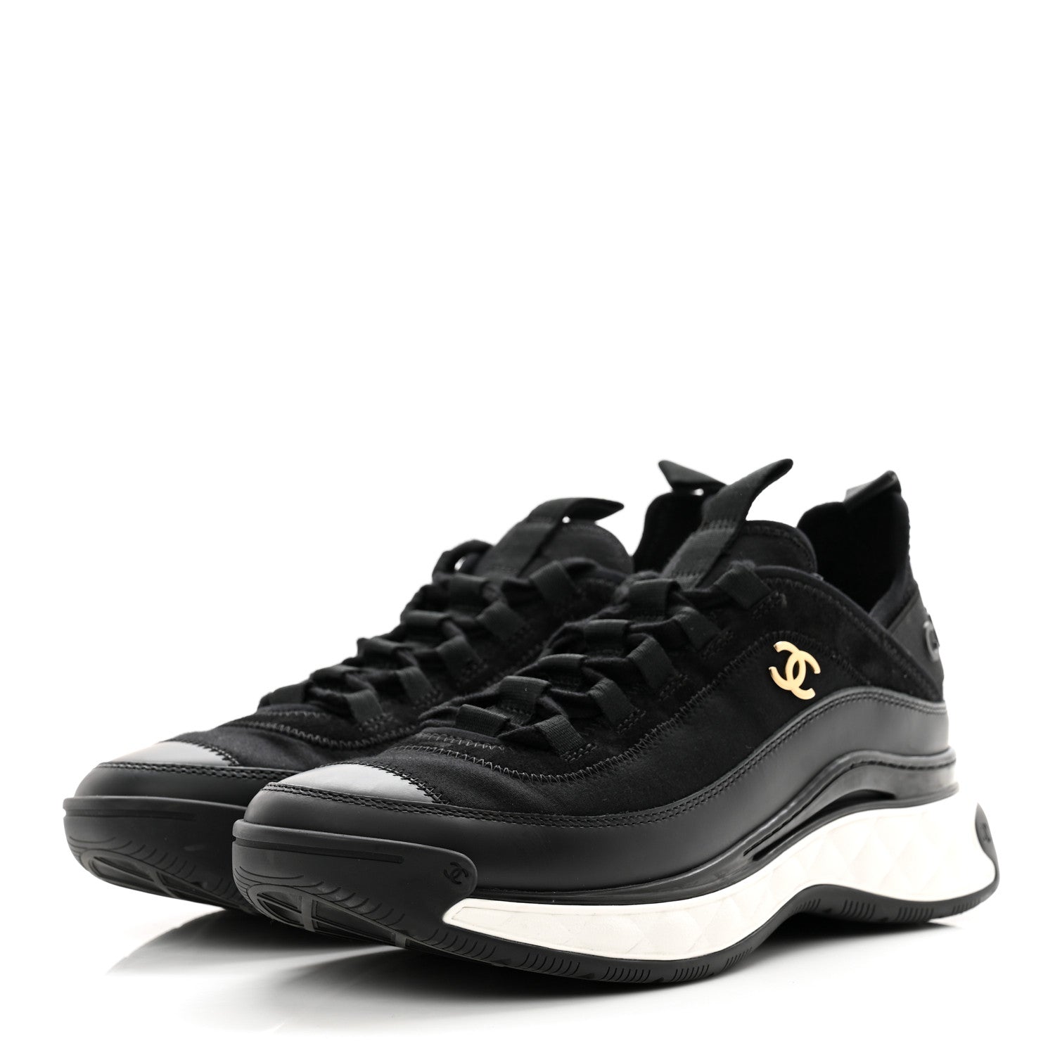 Chanel Velvet Calfskin Mixed Fibers CC Sneakers 37 Black 3 of 9