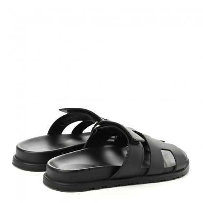 Hermes Calfskin Womens Chypre Sandals 37.5 Black 4 of 10