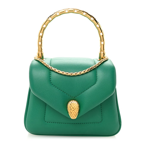 Calfskin Serpenti Reverse Micro Top Handle Emerald Green