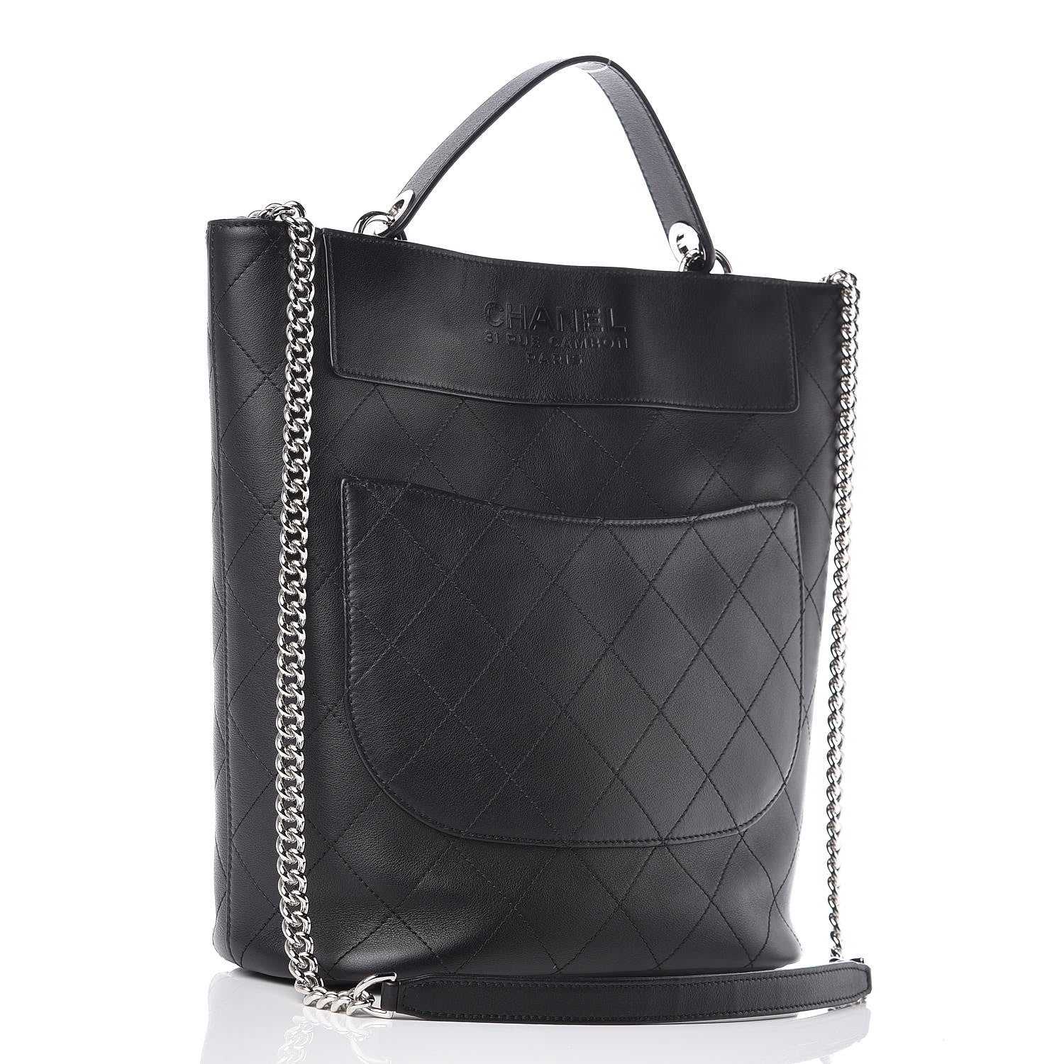 Chanel Calfskin Stitched Bucket Bag Black 3 of 12