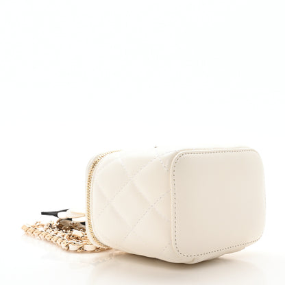 Chanel Lambskin Quilted Mini Camellia Bow Vanity Case With Chain White 4 of 10