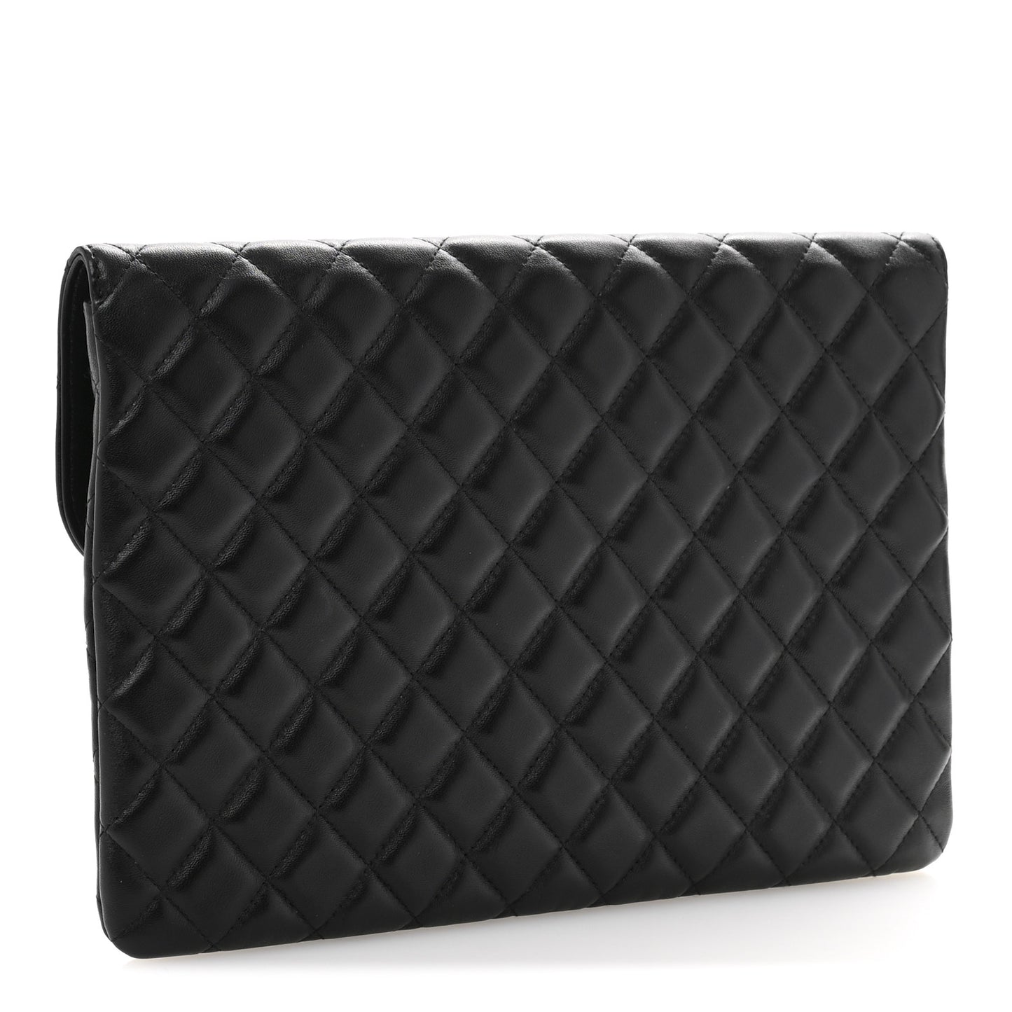 Lambskin Enamel Quilted Document Portfolio Holder Black