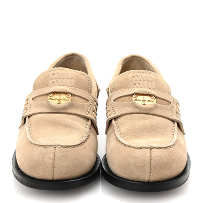 Miu Miu Suede Penny Loafers 36 Ecru 3 of 10
