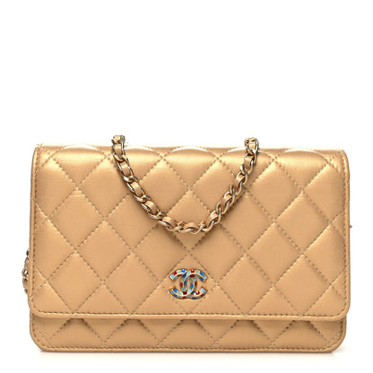 Chanel Metallic Lambskin Quilted Enamel Wallet On Chain WOC Gold 1 of 13