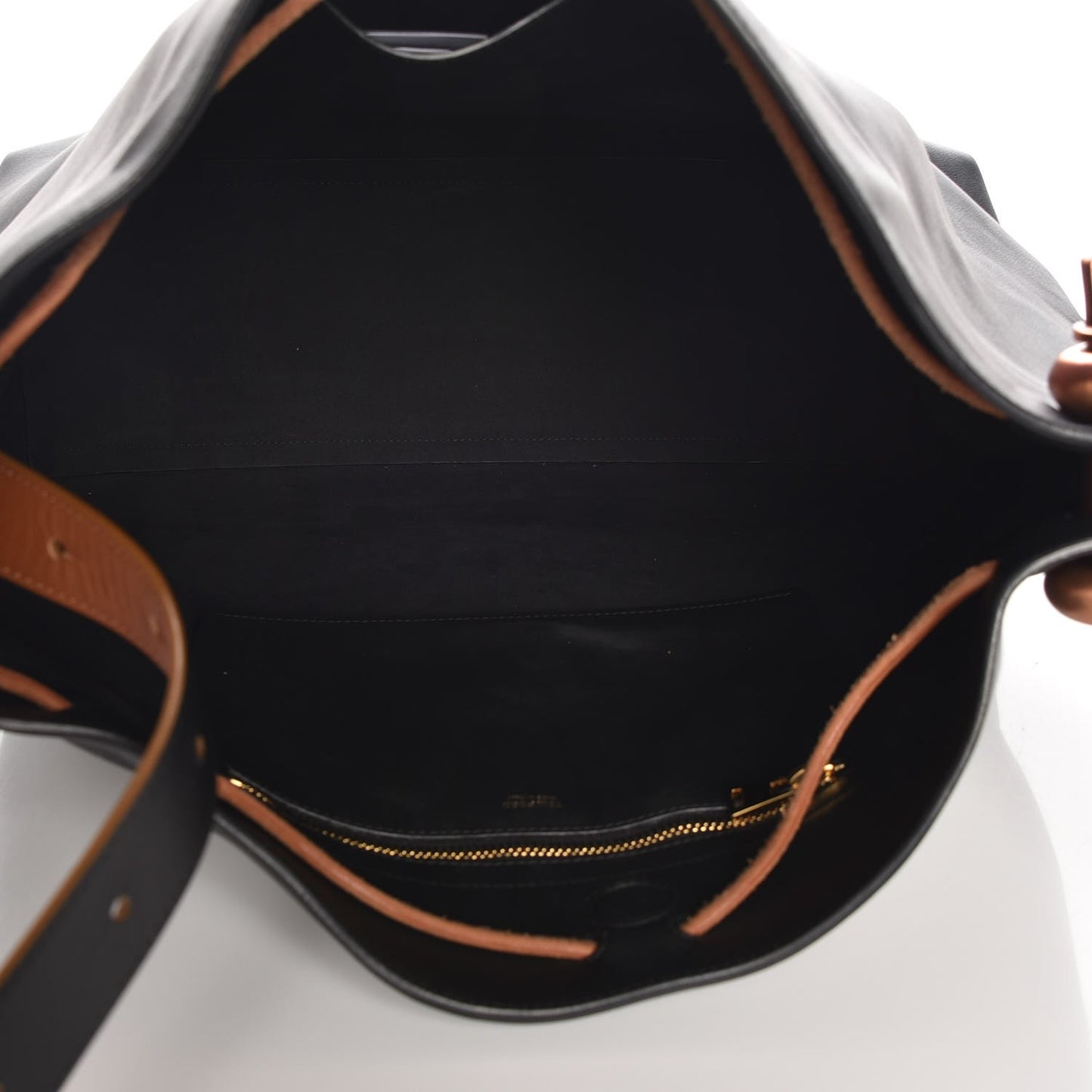 Calfskin Fisherman Hook Drawstring Hobo Bag Black