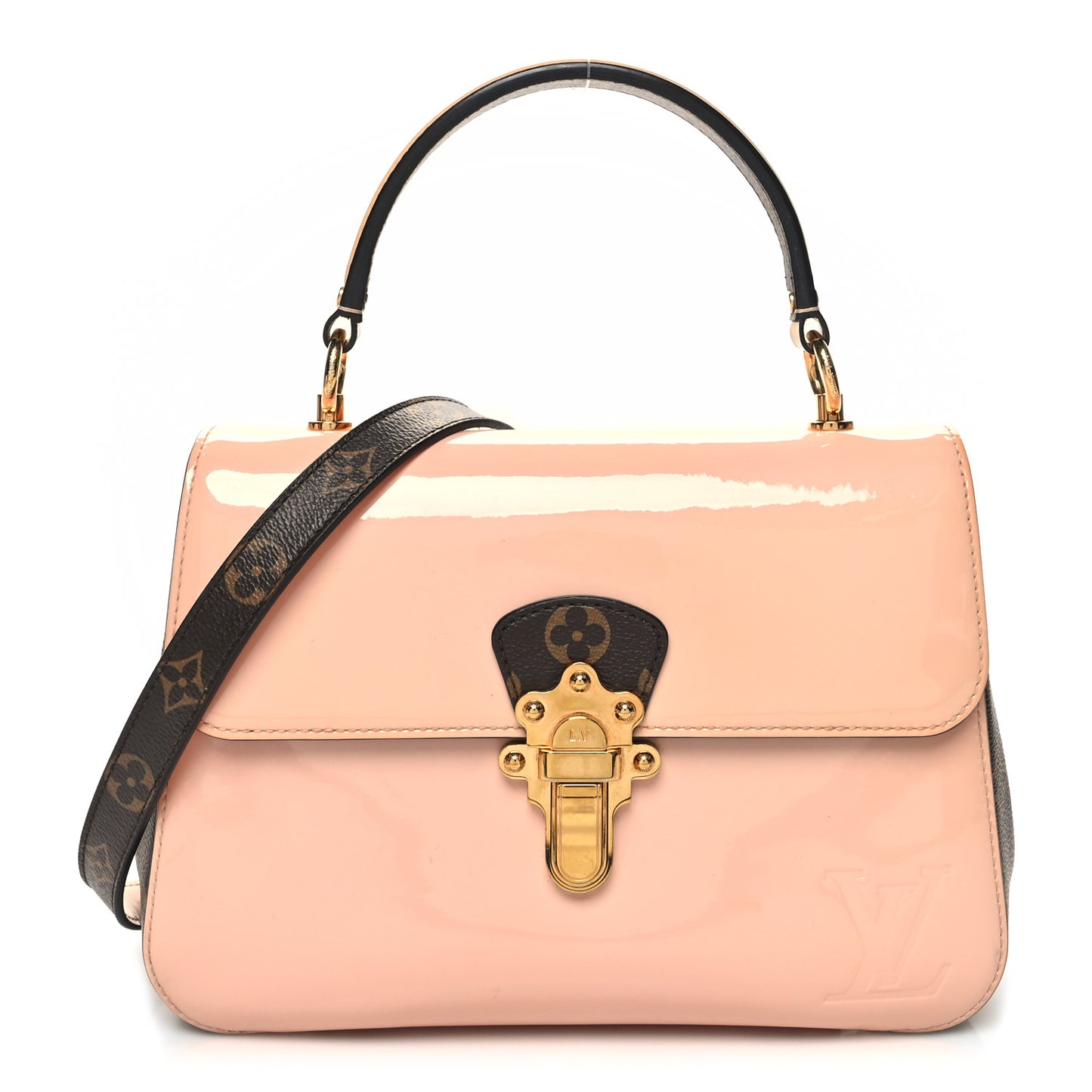Patent Calfskin Monogram Cherrywood PM Rose Ballerine