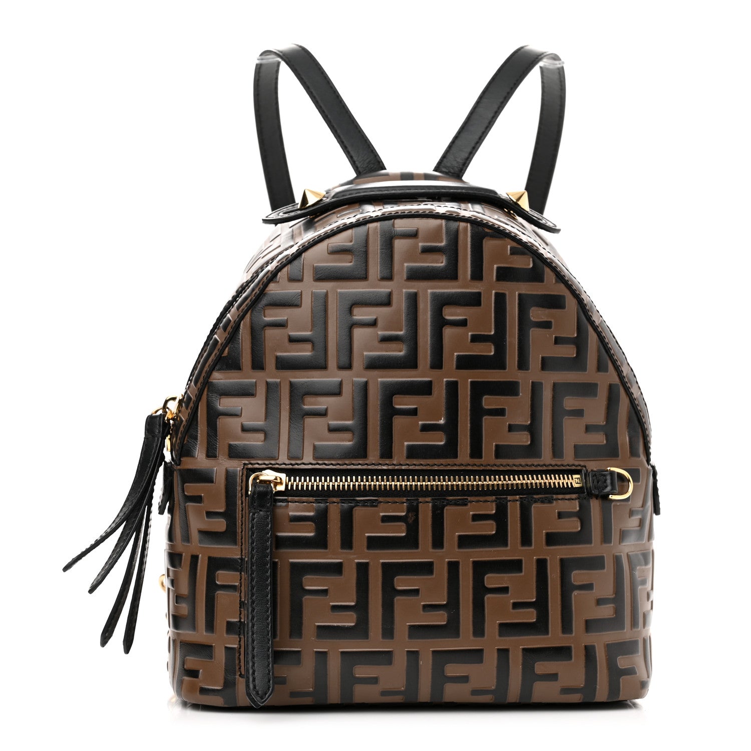 Fendi Vitello Bi-Color FF 1974 Embossed Mini Backpack Maya Black 1 of 10