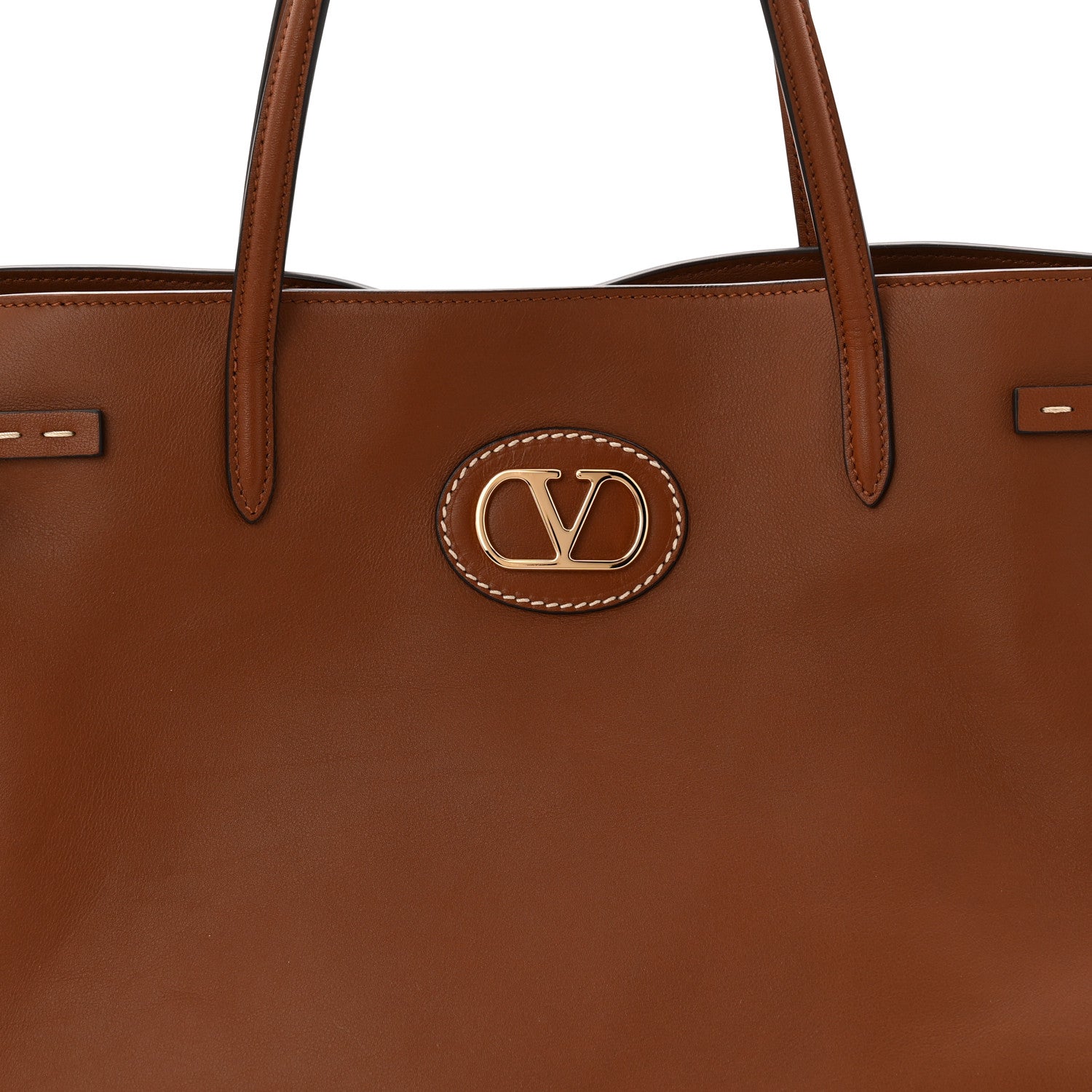 Valentino Garavani Calfskin Vlogo Large Antibes Tote  Saddle Brown 7 of 9