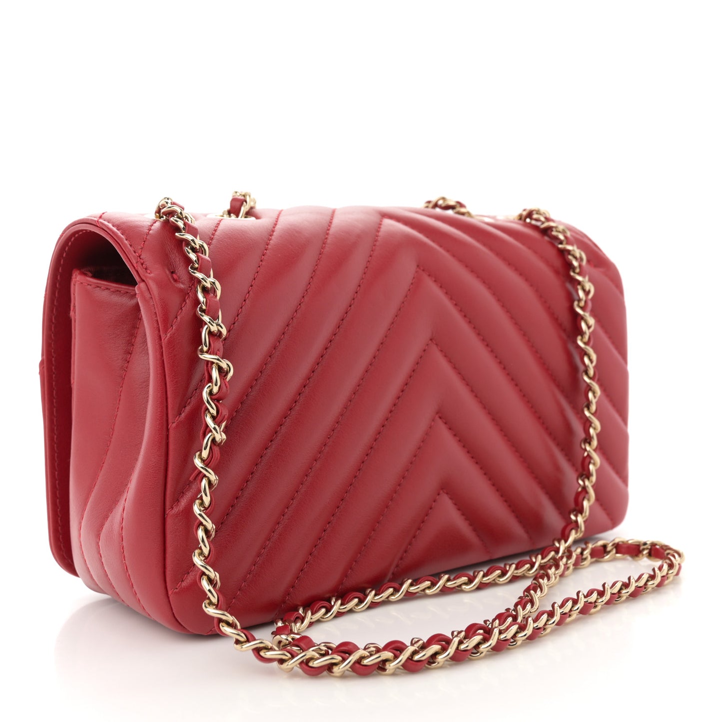 Calfskin Chevron Quilted Mini Statement Flap Red