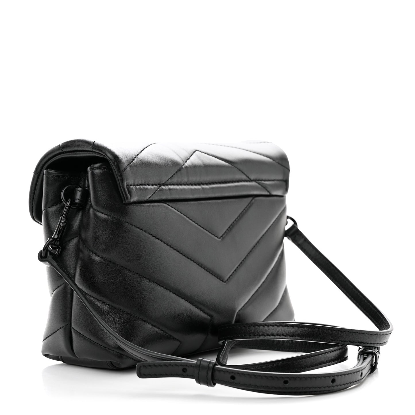 Calfskin Y Quilted Monogram Monochrome Toy Loulou Crossbody Bag Black