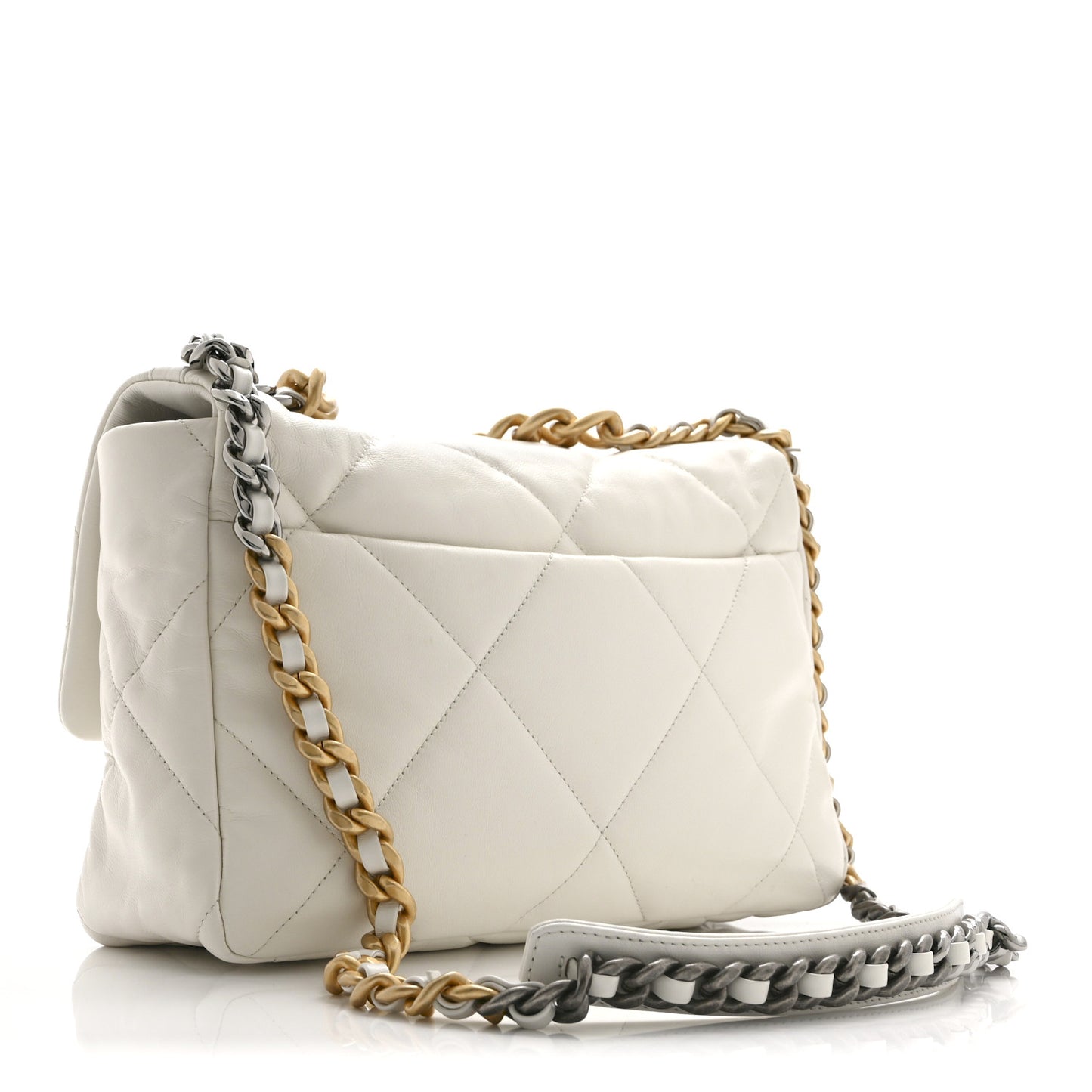 Goatskin Quilted Large Chanel 19 Flap White