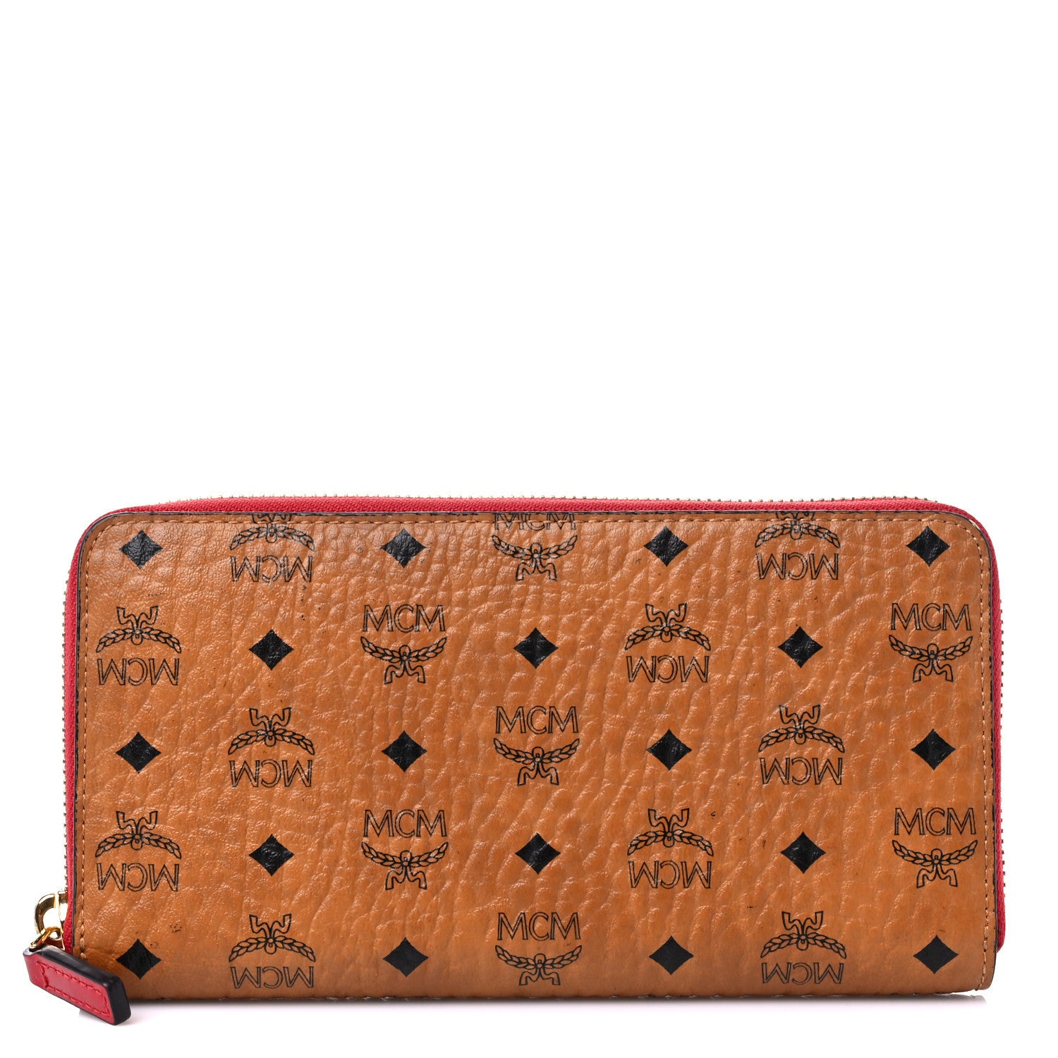MCM Visetos Large Zip Around Wallet Cognac Red 1 of 11