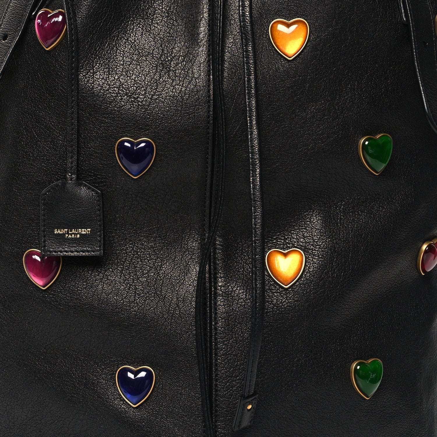 Saint Laurent Lambskin Medium Heart Studded Riva Drawstring Bag Black 7 of 11