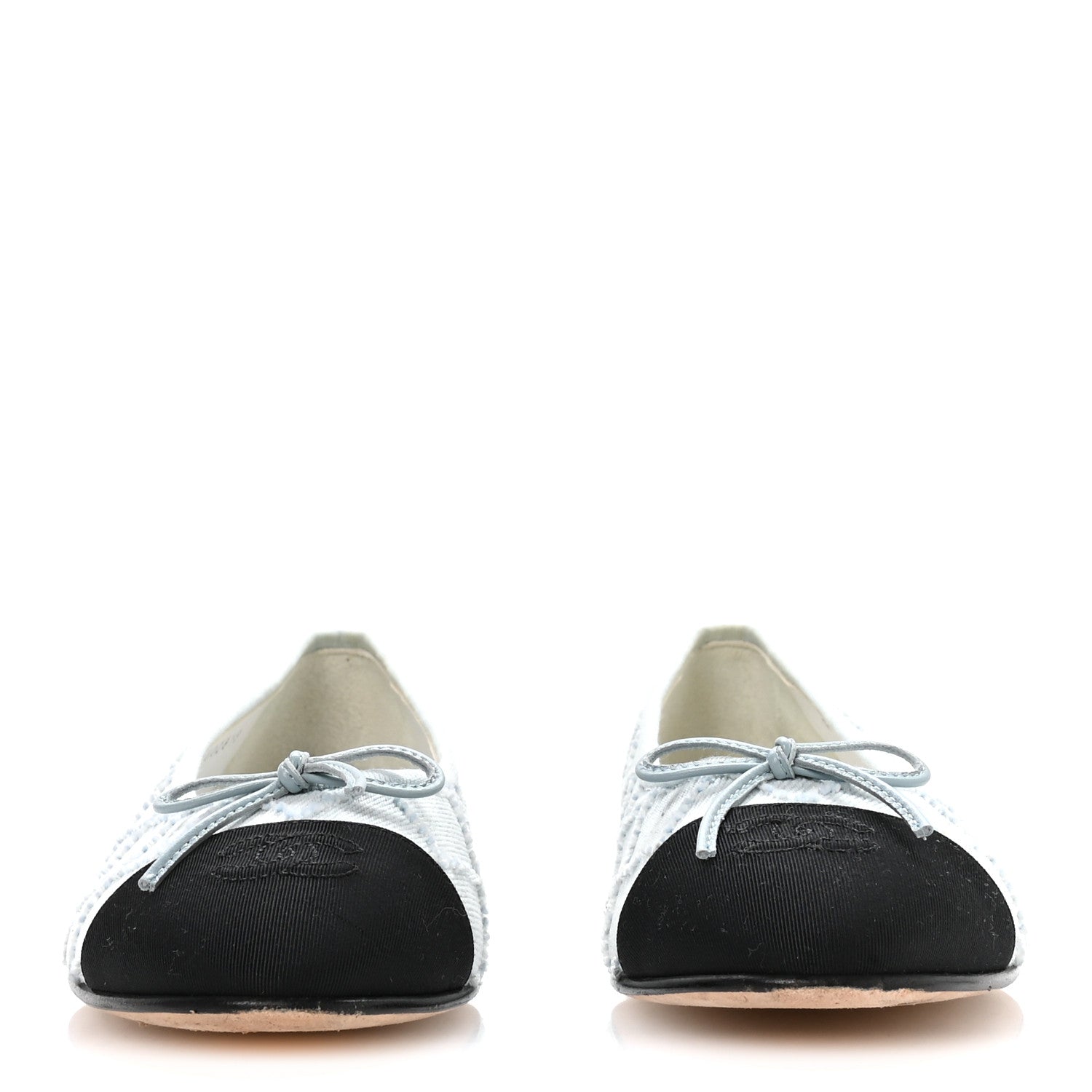 Chanel Denim Embroidered Grosgrain CC Cap Toe Ballerina Flats 38.5 Light Blue Black 3 of 8