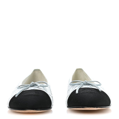 Chanel Denim Embroidered Grosgrain CC Cap Toe Ballerina Flats 38.5 Light Blue Black 3 of 8