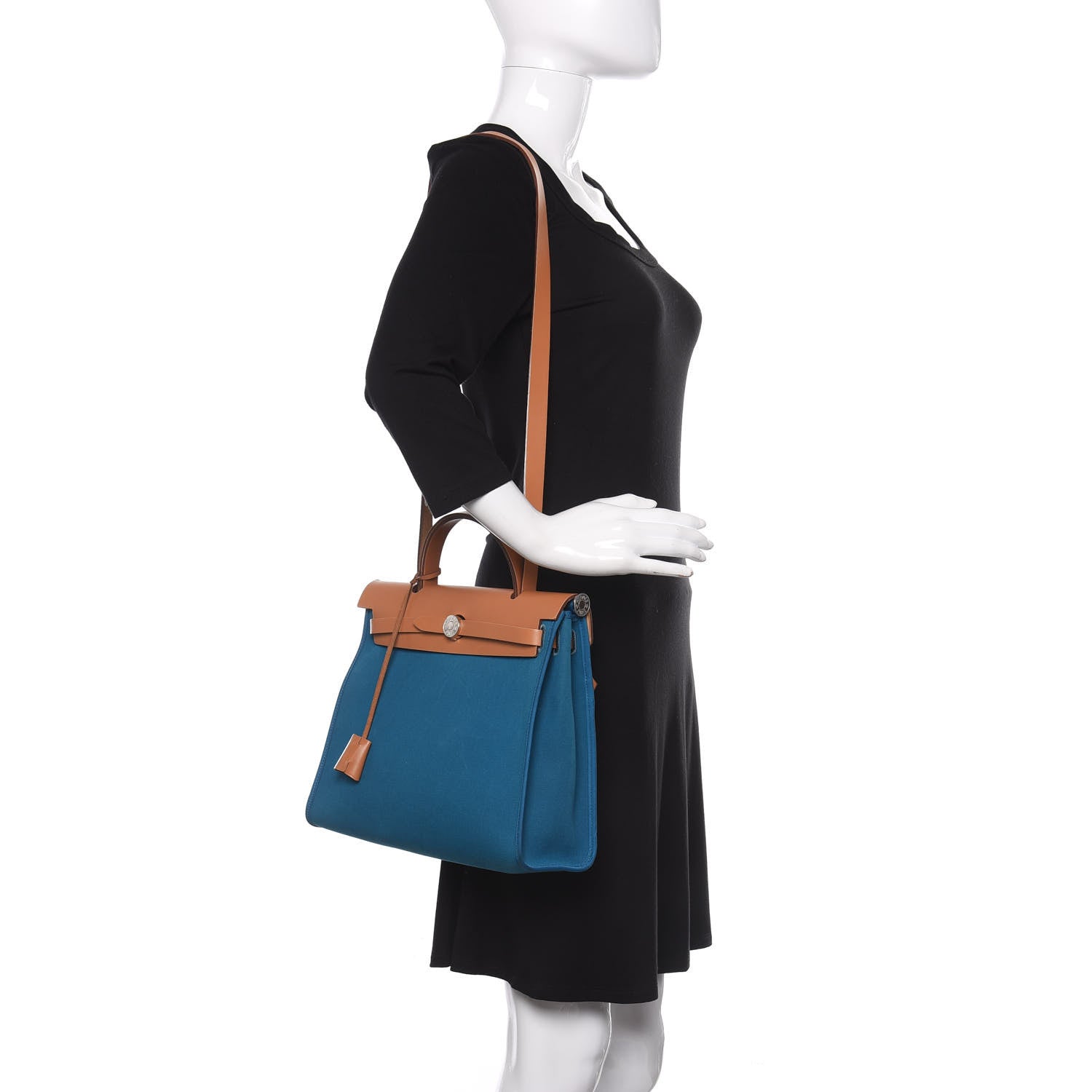 Hermes Vache Hunter Toile Herbag Zip 31 PM Bleu Natural 2 of 10