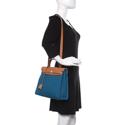 Hermes Vache Hunter Toile Herbag Zip 31 PM Bleu Natural 2 of 10