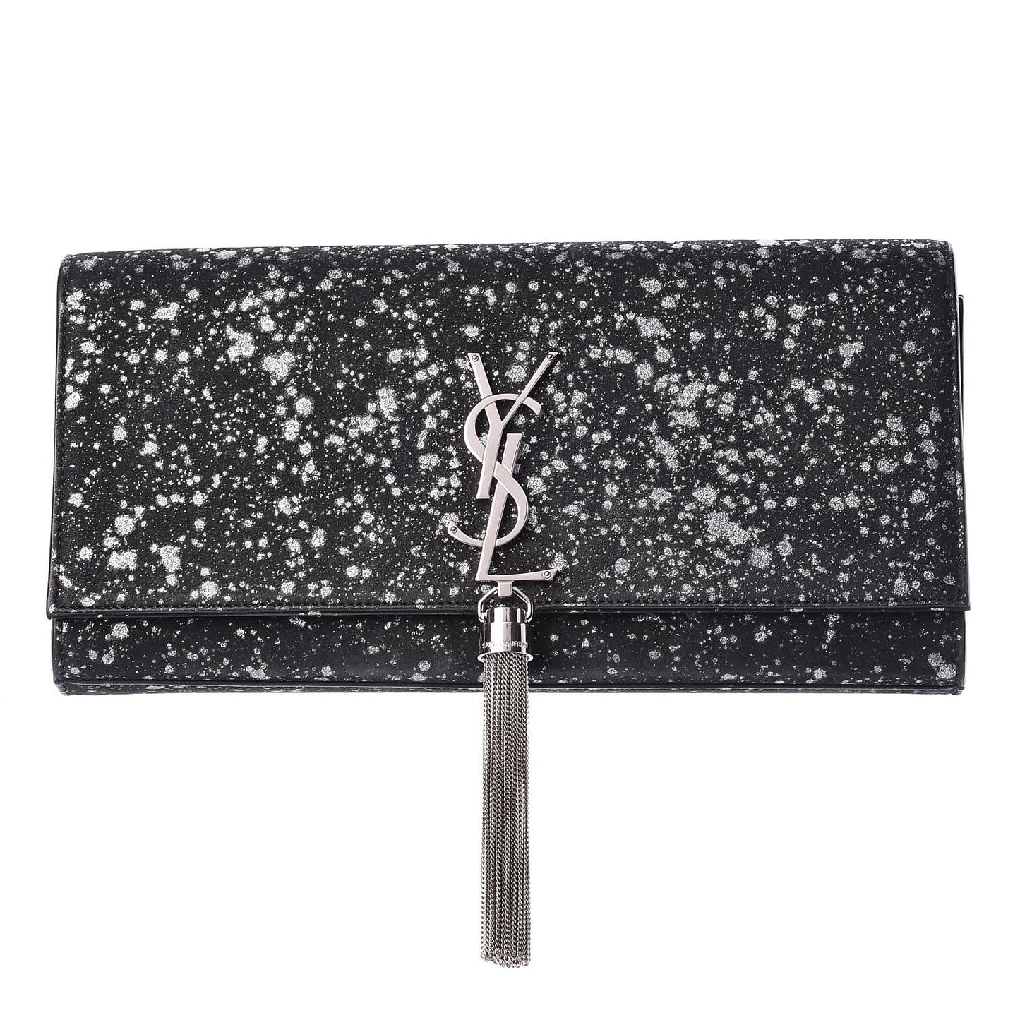 Suede Glitter Classic Monogram Cassandre Tassel Clutch Black