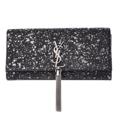 Saint Laurent Suede Glitter Classic Monogram Cassandre Tassel Clutch Black 1 of 10