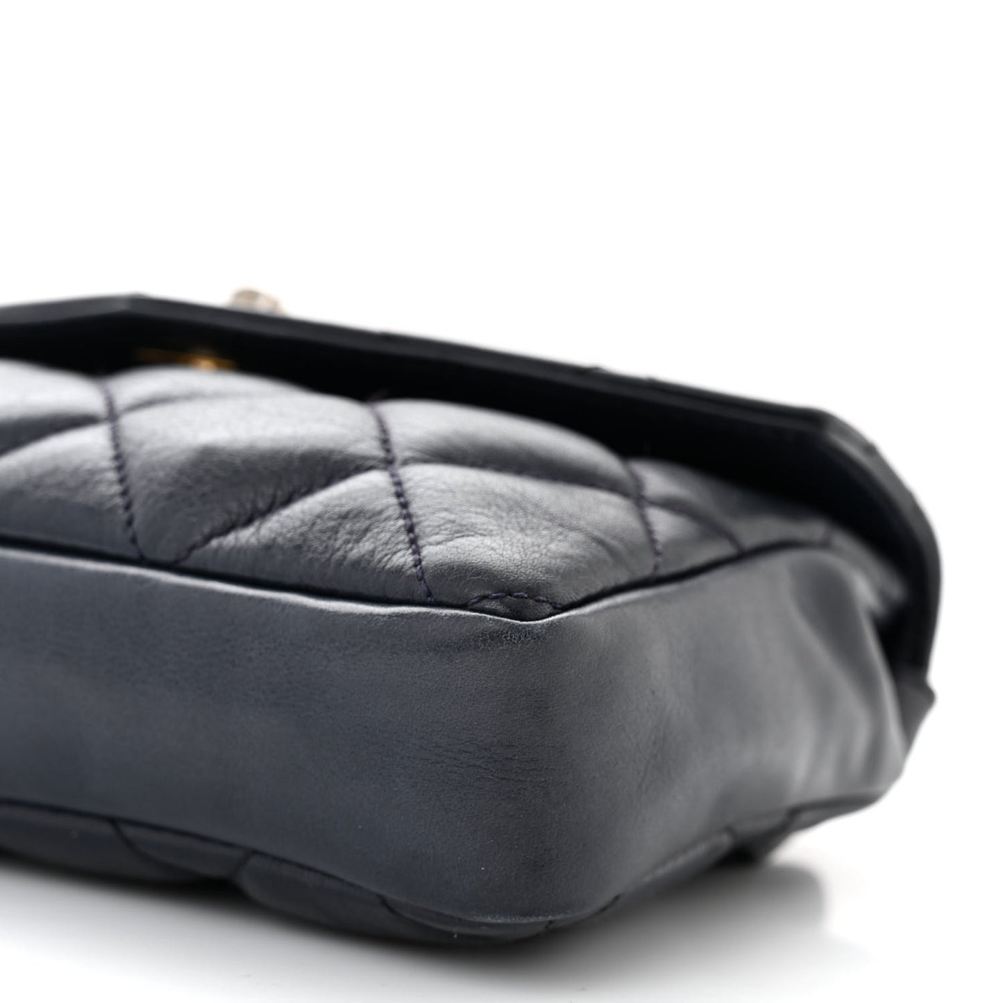 Lambskin Quilted Flap Waist Belt Bag 75 30 Navy