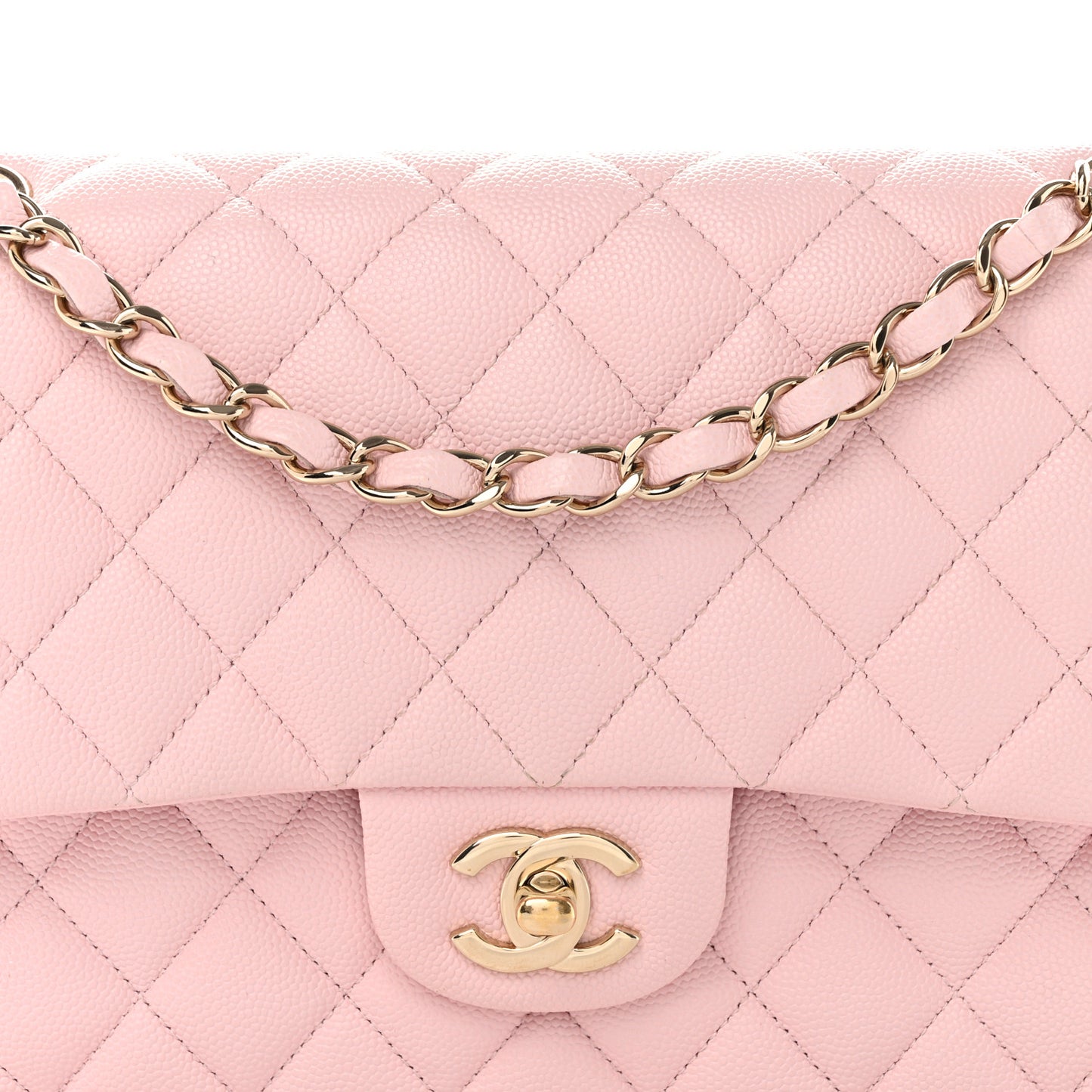 Caviar Quilted Medium Double Flap Light Pink