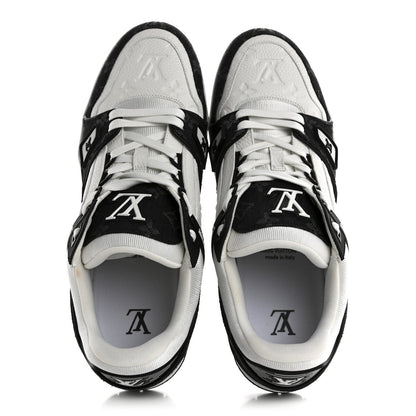 Louis Vuitton Calfskin Monogram Denim Mens LV Trainer Sneakers 9 Black 2 of 11