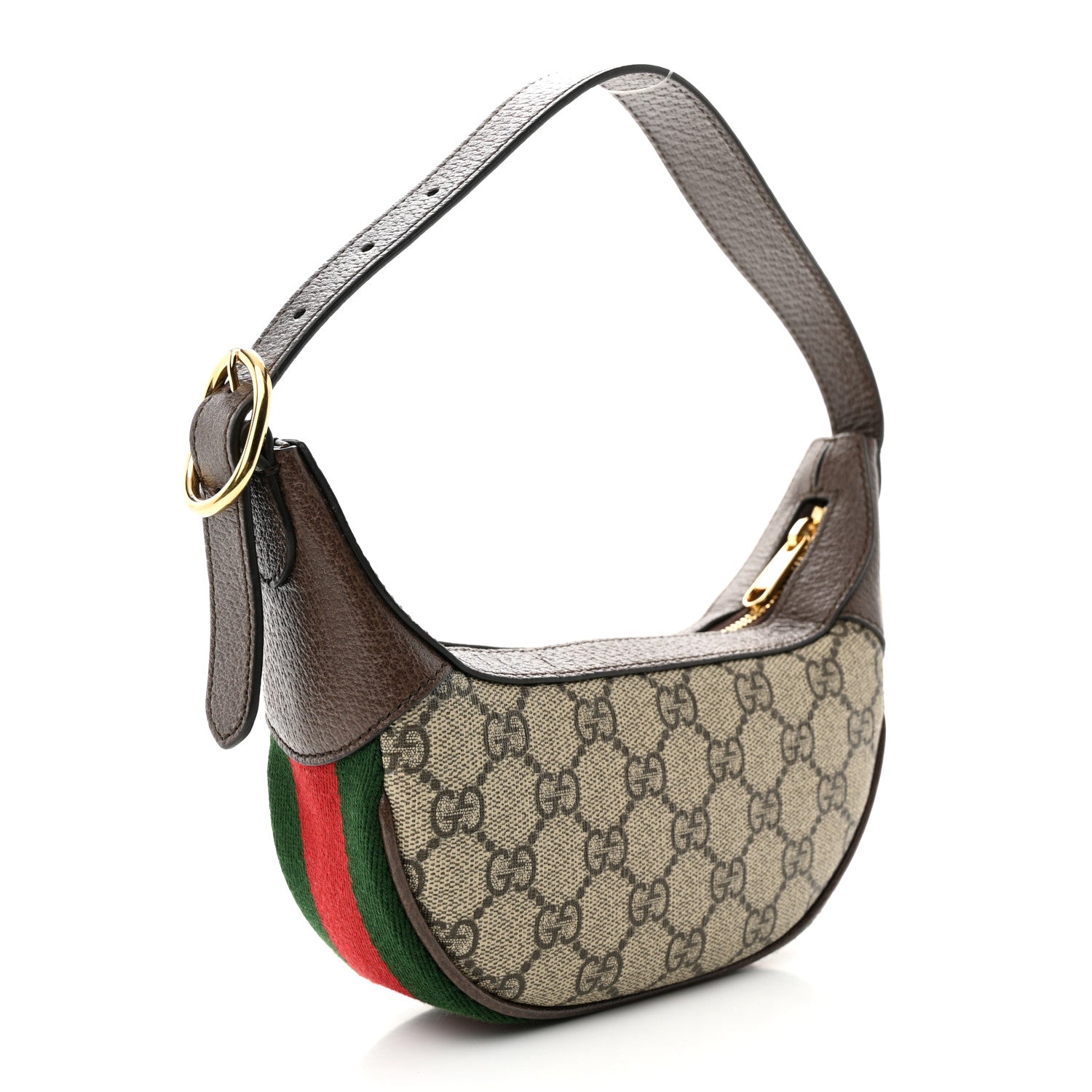 Gucci GG Supreme Monogram Textured Calfskin Web Mini Ophidia Half Moon Hobo Beige Ebony New Acero 3 of 11