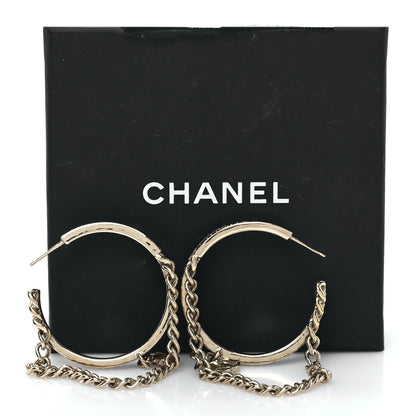Chanel Metal Crystal Chain CC Hoop Earrings Gold 6 of 6