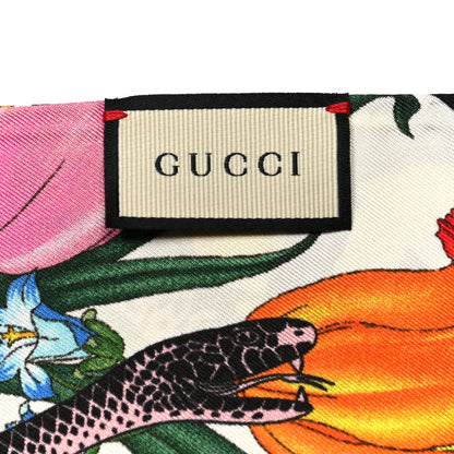 Gucci Silk Twill Flora Snake Neck Bow Scarf Ivory Black 3 of 5