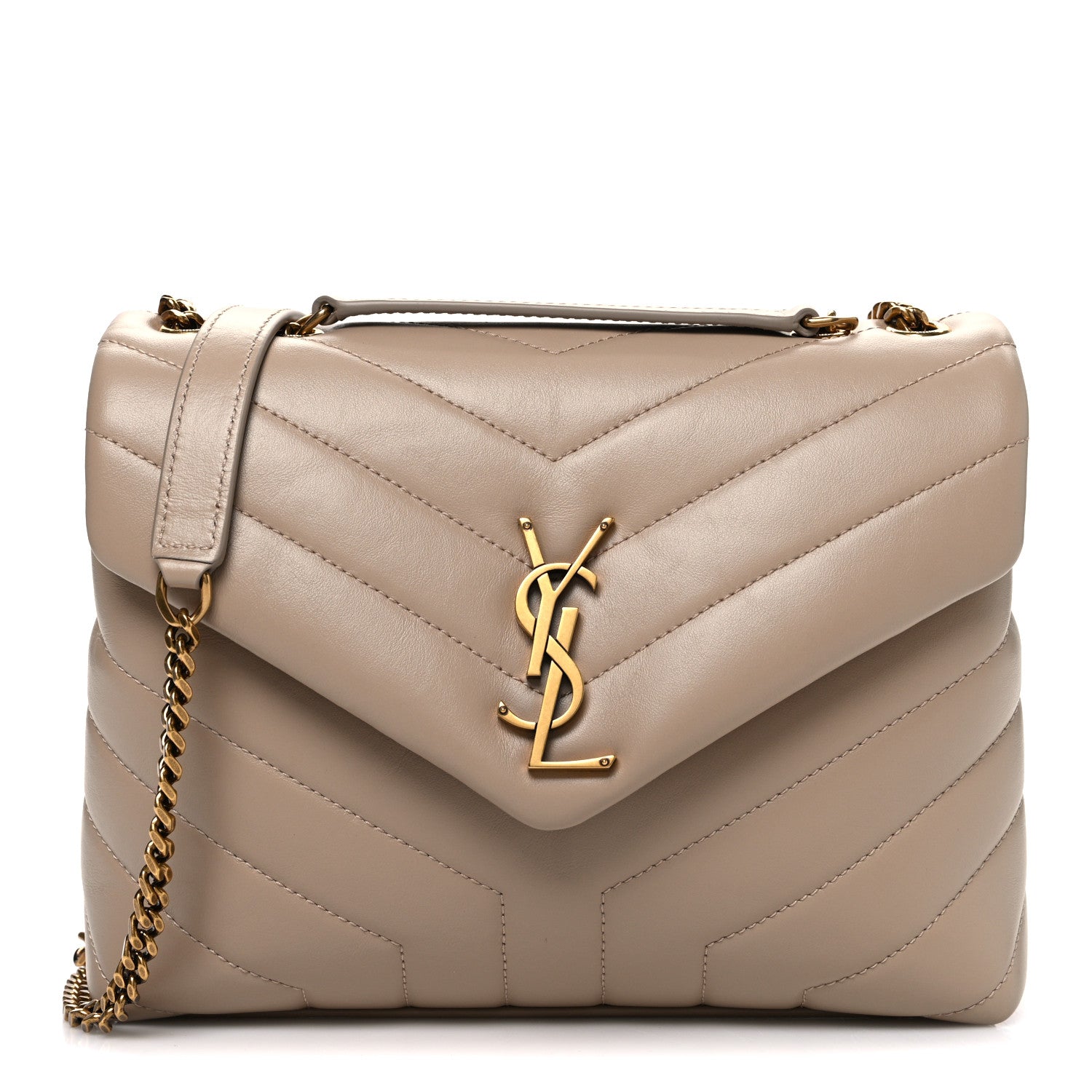 Saint Laurent Calfskin Y Quilted Monogram Small Loulou Chain Satchel Dark Beige 1 of 10