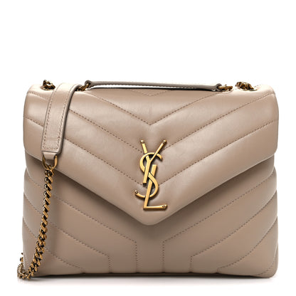 Saint Laurent Calfskin Y Quilted Monogram Small Loulou Chain Satchel Dark Beige 1 of 10