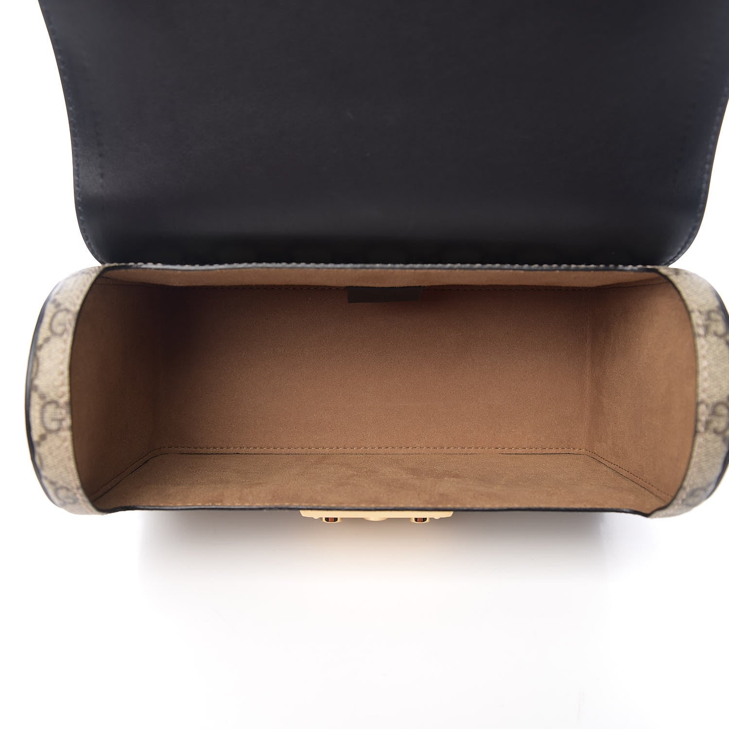 Gucci GG Supreme Monogram Small Padlock Bamboo Shoulder Bag Beige Black Cuir 4 of 10