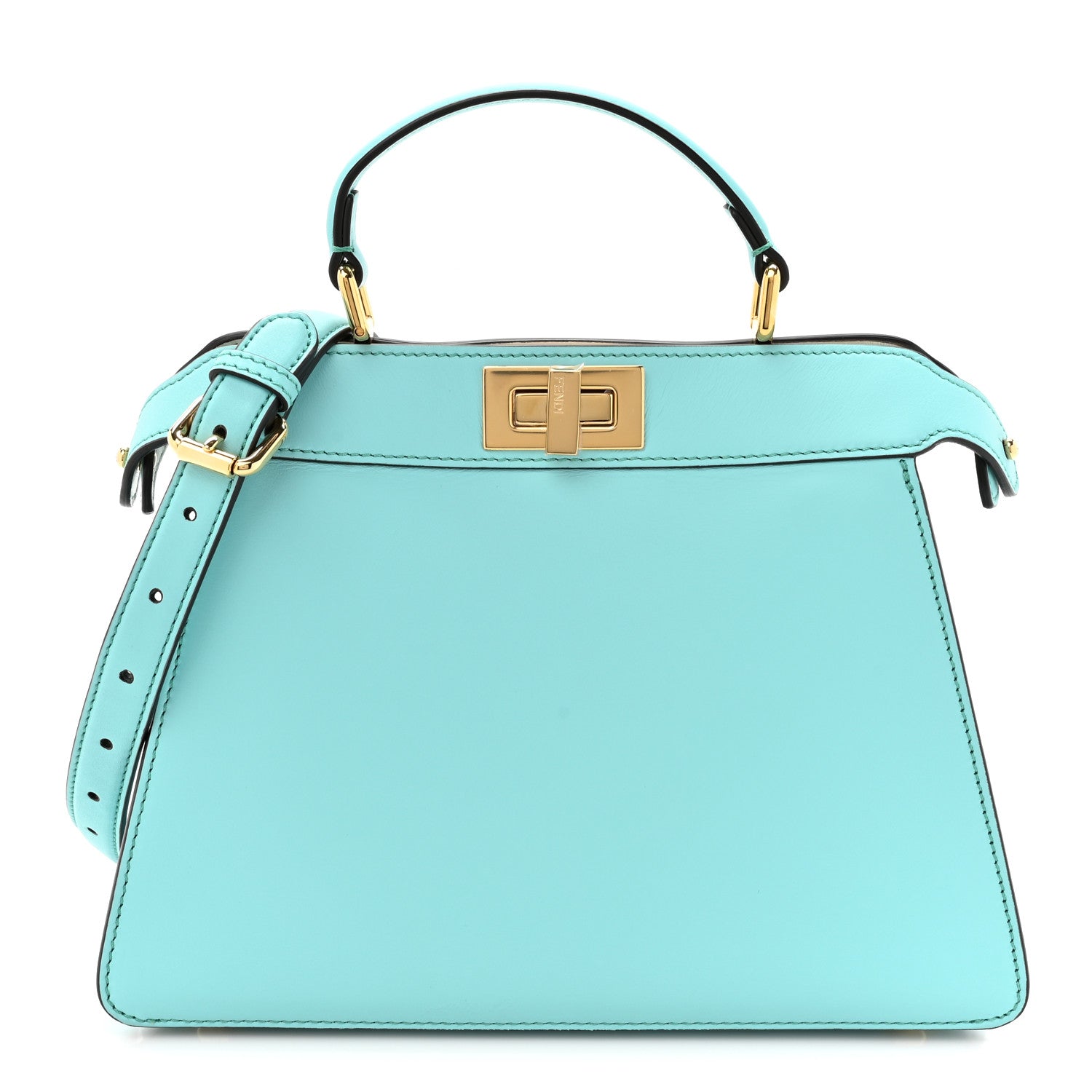Fendi Vitello Seta Shiny Nappa Small Peekaboo I SEE U Satchel Real Tiffany White 1 of 13