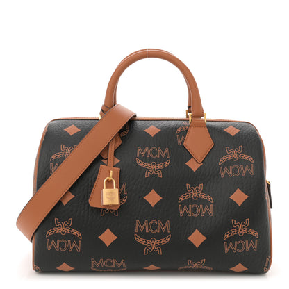MCM Maxi Visetos Medium Ella Boston Bag Black Cognac 1 of 11