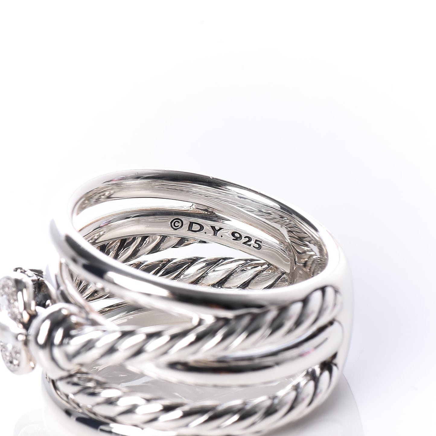 Sterling Silver Diamond 14mm Crossover Cable Buckle Ring 54 7