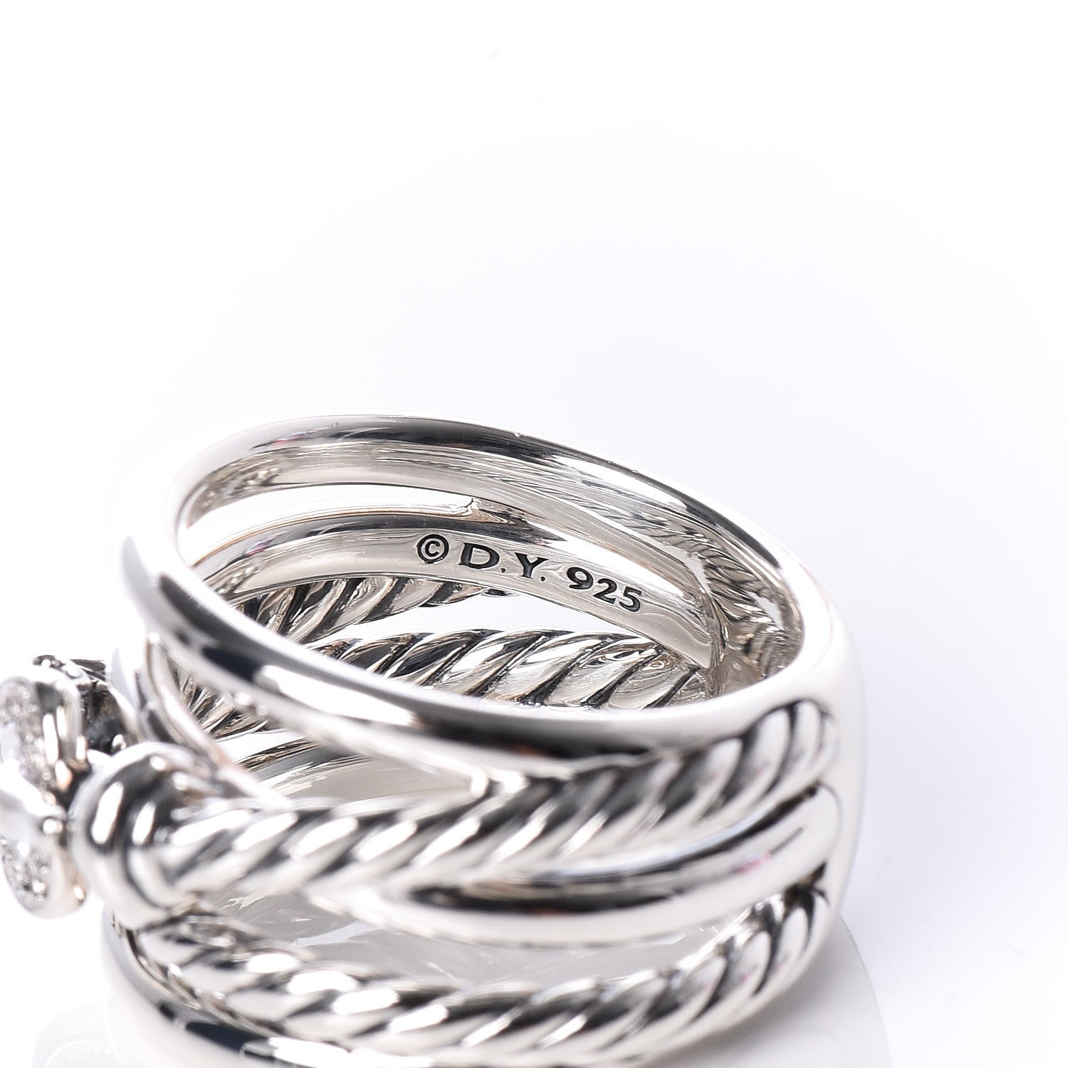 David Yurman Sterling Silver Diamond 14mm Crossover Cable Buckle Ring 54 7 5 of 5