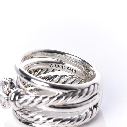 David Yurman Sterling Silver Diamond 14mm Crossover Cable Buckle Ring 54 7 5 of 5